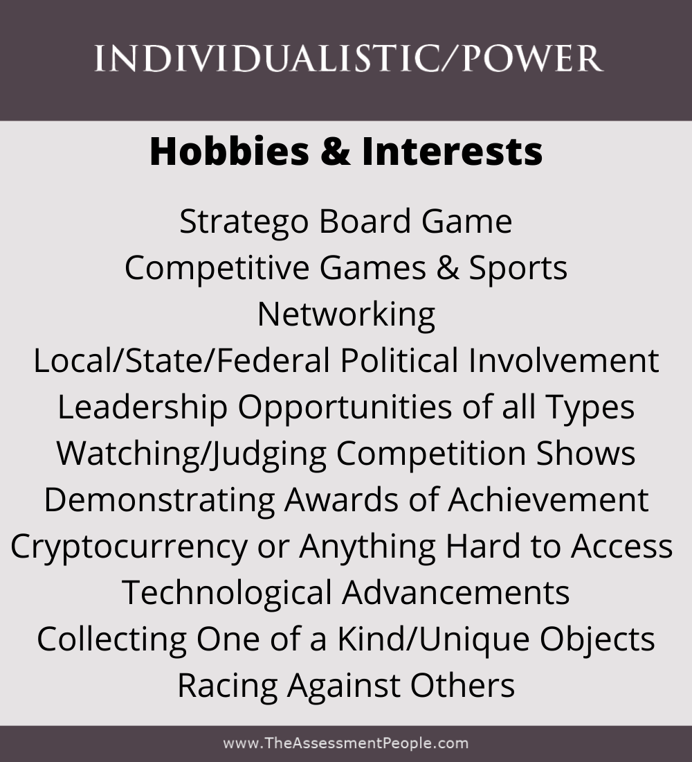 Motivators Individualistic Hobbies